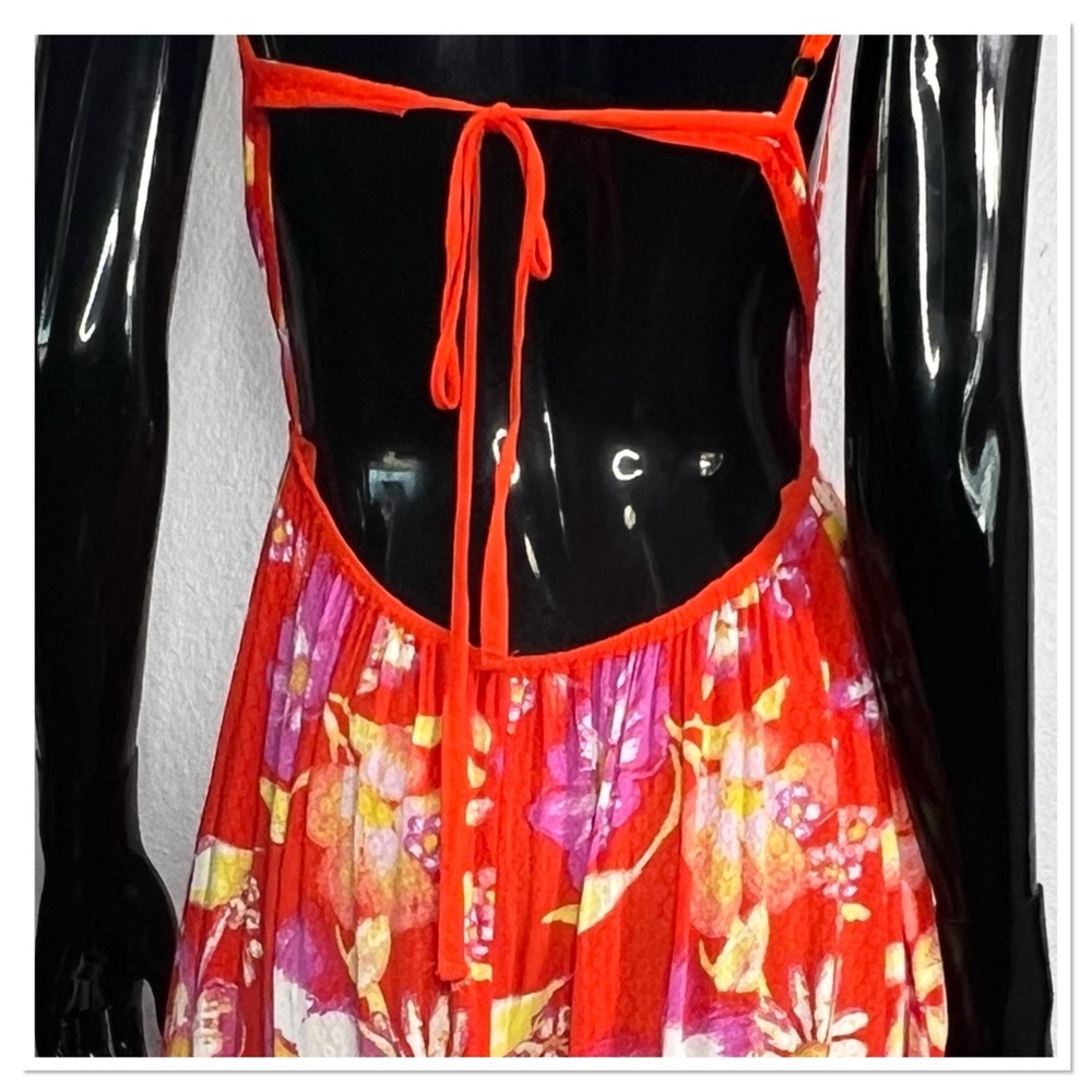 FREE PEOPLE Wisteria Maxi Dress Floral Vibrant Orange Sz M Viscous - Picture 10 of 12